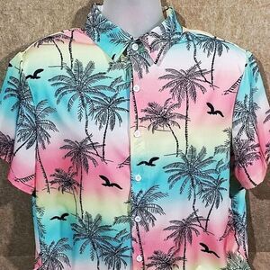 Tropical Palm Vacation Print Men's Short Sleeve Button Down Shirt #4